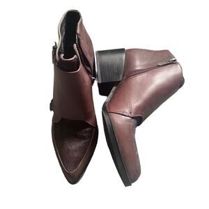 Sam Edelman Circus REESE Red Maroon Leather Fur Buckle Heel Bootie Sz US 7.5M